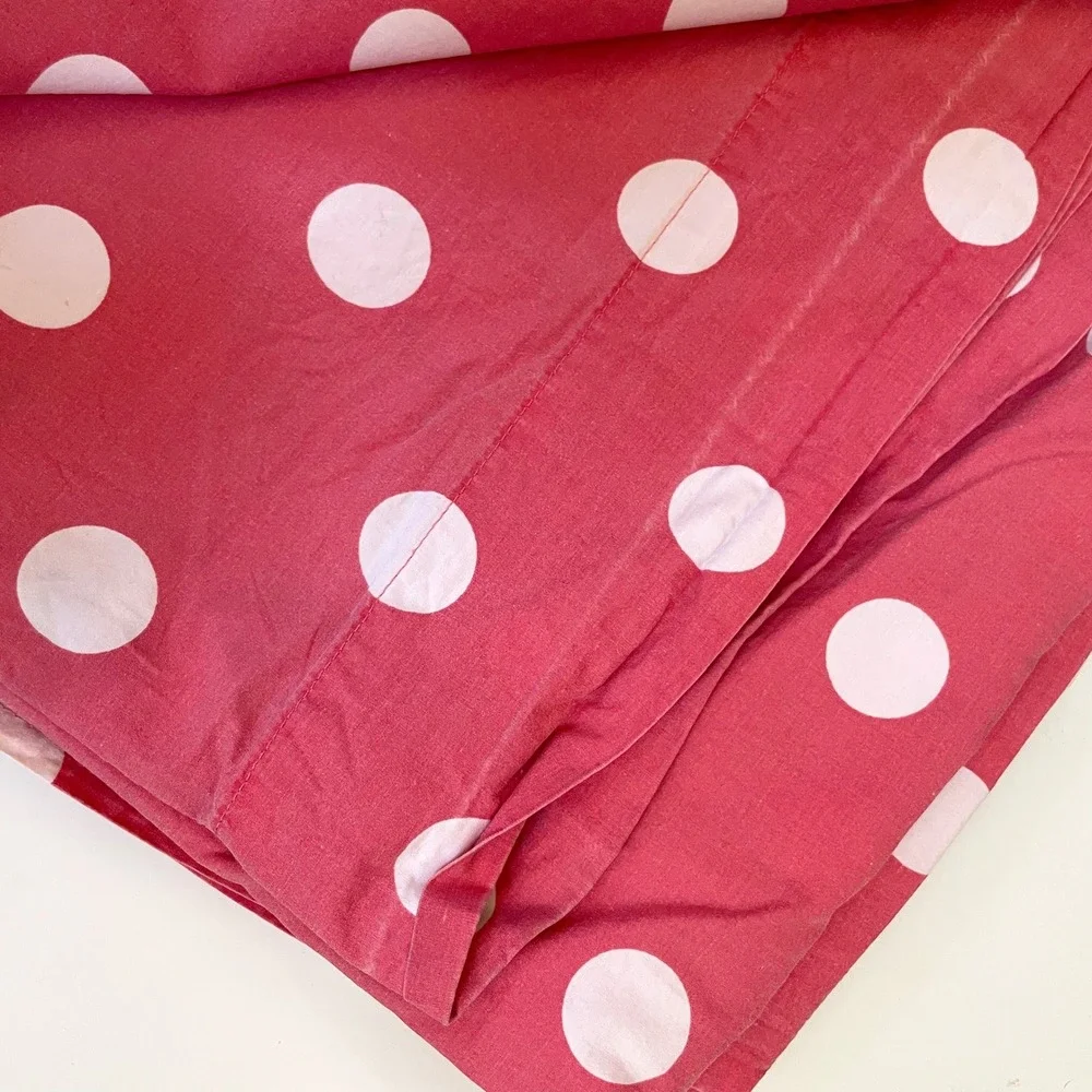 Garnet Hill King Flat Sheet Red White Polka Dot Cotton Bold Colorful Maximalist